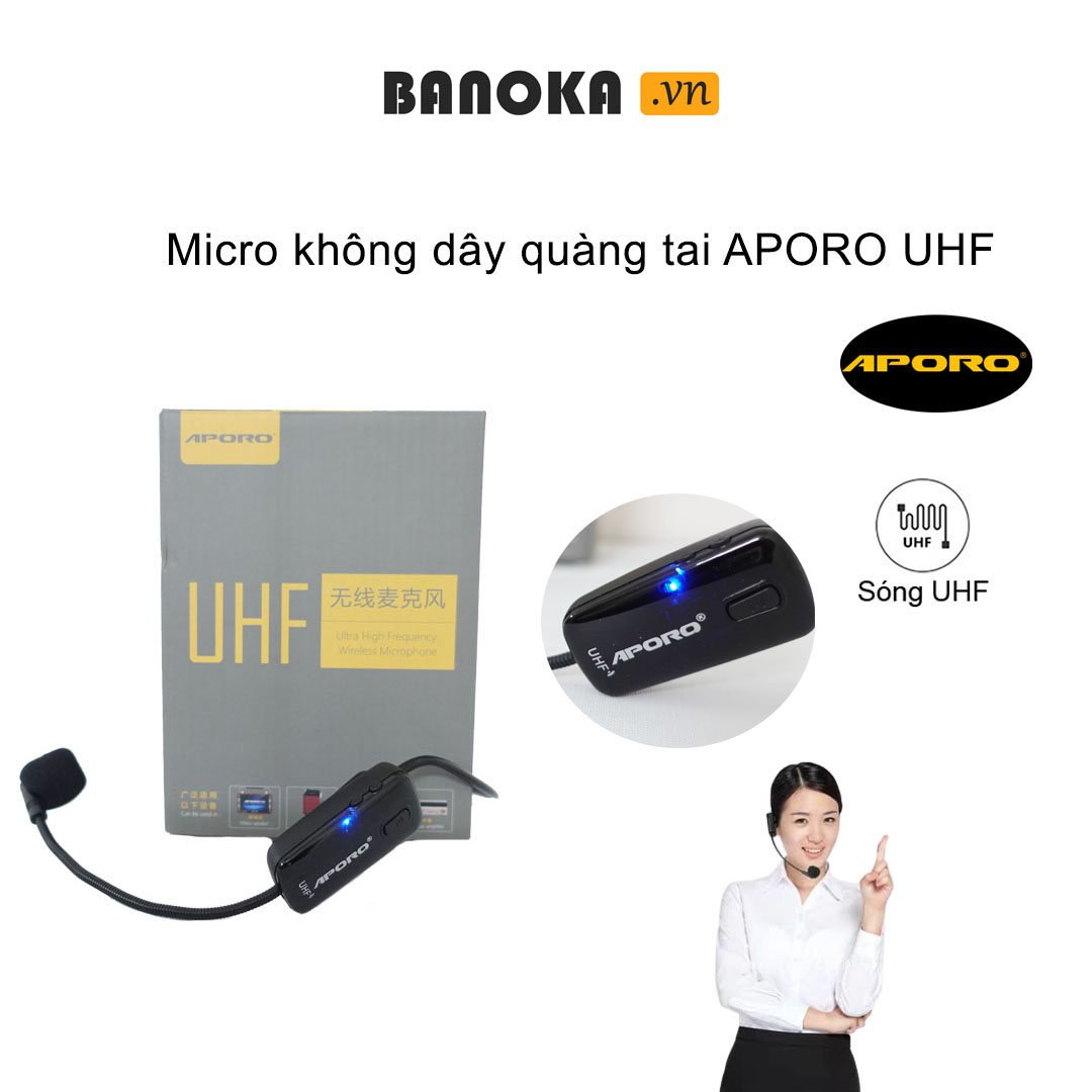 Micro không dây quàng tai APORO UHF ( chính hãng ) - Phụ kiện máy trợ giảng APORO